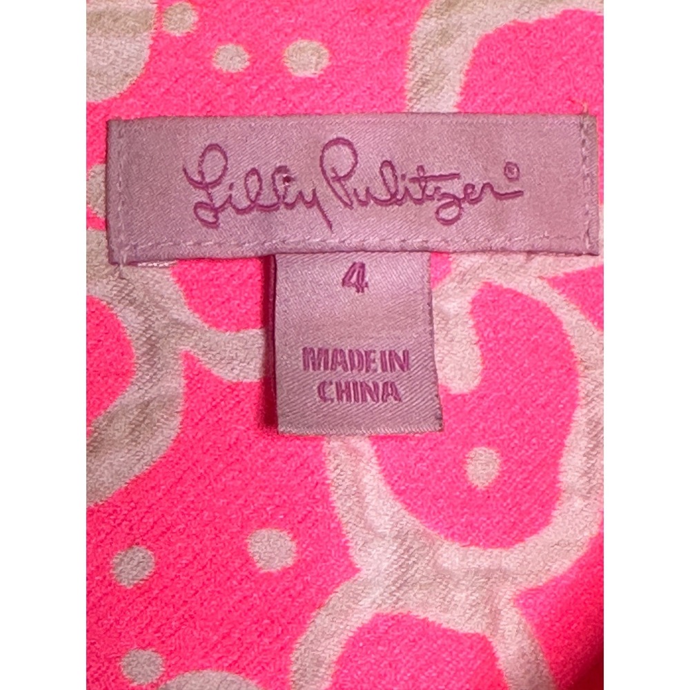 LILLY PULITZER Neon Pink White Floral Jacquard Fit and Flare Dress Size 4 Mini - Picture 8 of 12